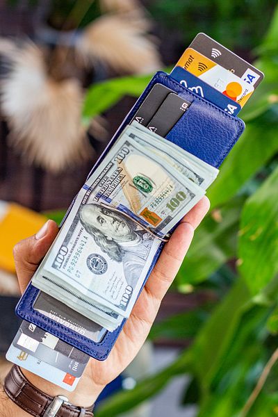 Garbalia Celtic Genuine Leather Rfid Blocking Dark Blue Card Holder Wallet with Money Clip