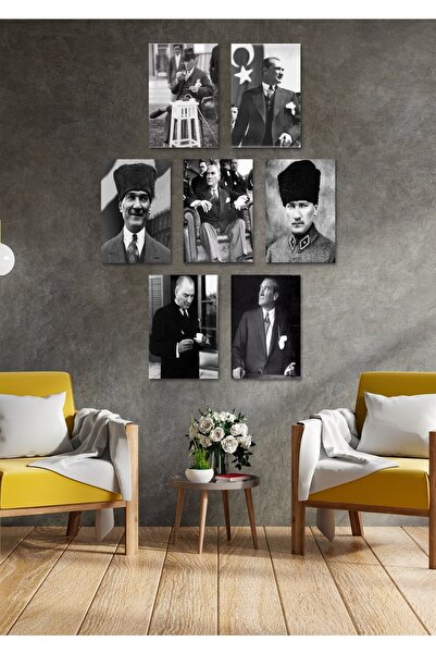 NT Handmade 7 Parça Ahşap Atatürk Duvar Dekoru -