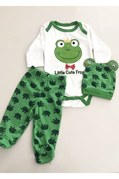 minibird baby طقم مكون من 3 قطع بطبعة ضفدع باللون الأخضر