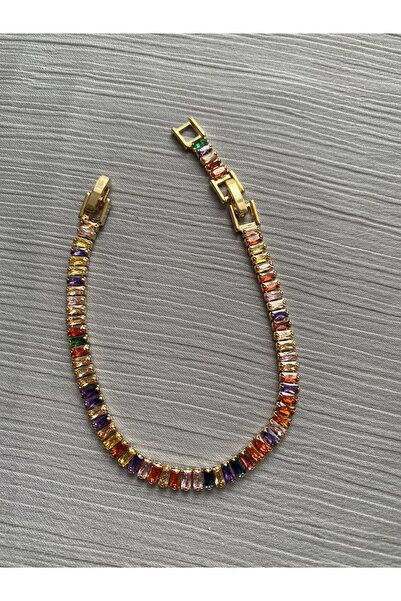 Labone Accessories Renkli Baget Taşlı Gold Su Yolu Bileklik&17 Cm