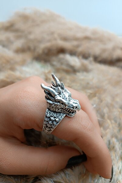 s4s Ejderha Modeli Antik Eskitme Gümüş Kaplama Ayarlanabilir Yüzük