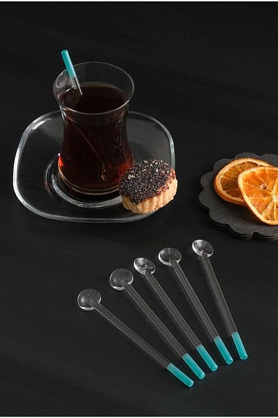 Milea Set of 6 Luxury Opal Color Turquoise Handle Glass Teaspoon