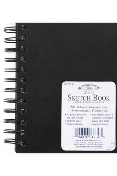 Winsor Newton Winsor & Newton : Black Hard Covered Spiral Sketchbook : 110 Gr (80 Sheets) : A6