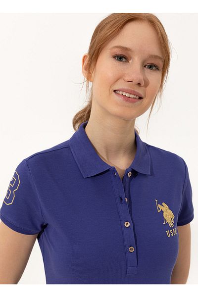 U.S. Polo Assn. Mts02222-075 Rochie de damă, albastru, cu guler polo, standard