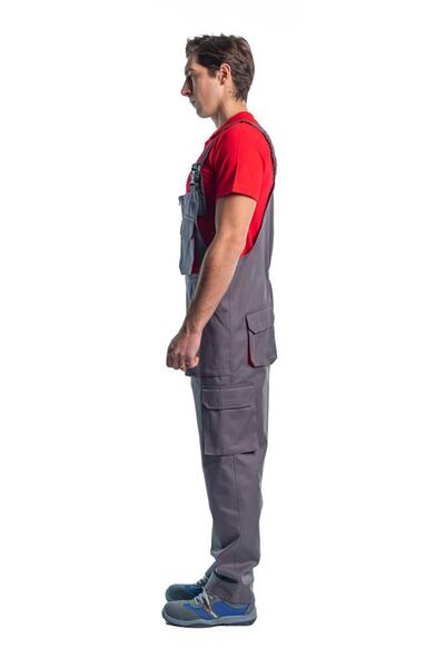 Şensel Overalls Gardener, Grey-Red -8E1186- Sleeveless Jumpsuit