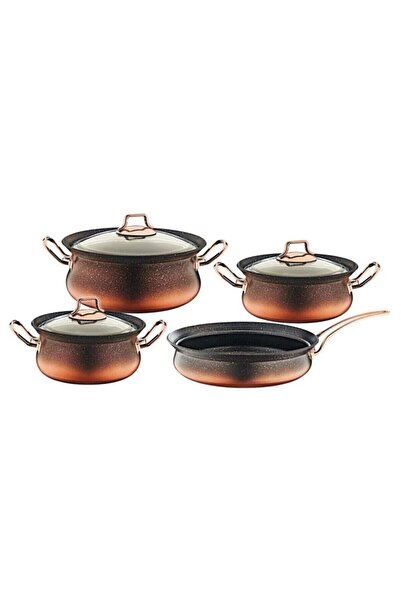 OMS PASLANMAZ Oms 7 Piece Granite Bakrac Cookware Set Red