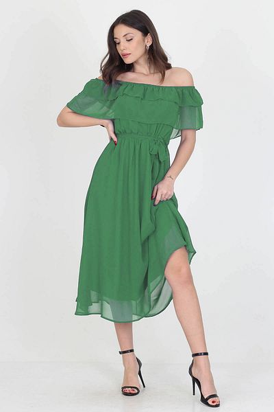 Neşeli Butik Γυναικείο πράσινο φόρεμα με λεπτομέρεια γιακά Madonna New Season Chiffon Nb8060