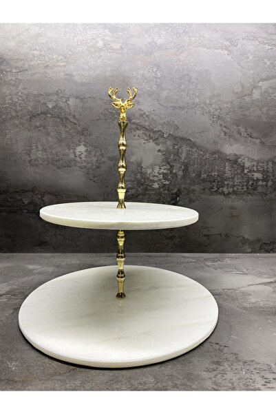 Modestmar Natural Marble Cookie Holder & Cake Holder 2 Layers with Gold Deer Object