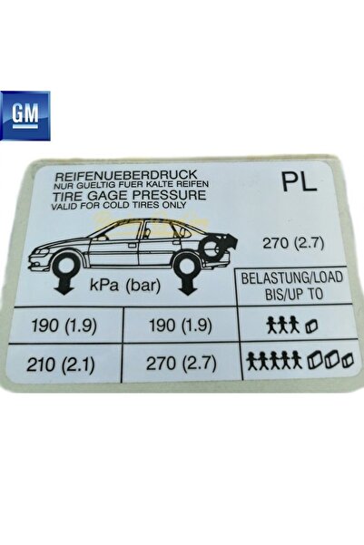GM Opel Vectra B Lastik Basınç Etiketi 4.8x6.9cm (pl) Depo Kapak Içi Orijinal