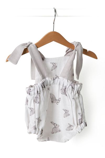 DEUX LAPINS 100% Cotton Muslin Baby Rompers Iconique Lapin - Gray Rabbit Pattern 6-12 Months