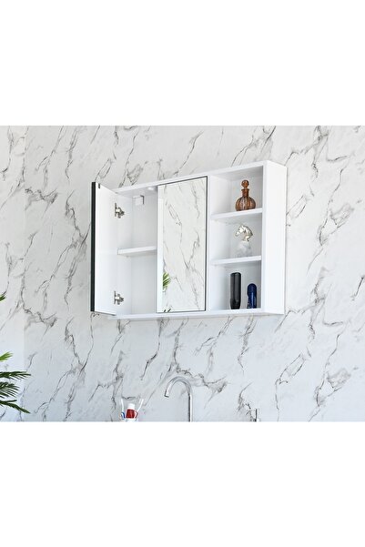 ARTEL MOBİLYA Mdf 80 Cm Aynalı Banyo & Wc Üst Dolabı - Bas-aç Kapak