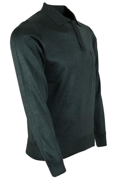 Modarar Pulover verde pentru bărbați, guler polo, lână, clasic, croială normală Rar00651