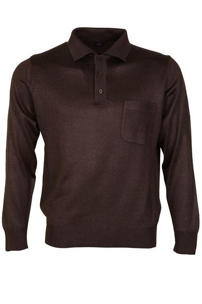 Modarar Pulover pentru bărbați, guler polo, lână, maro închis, clasic, croială normală Rar00684