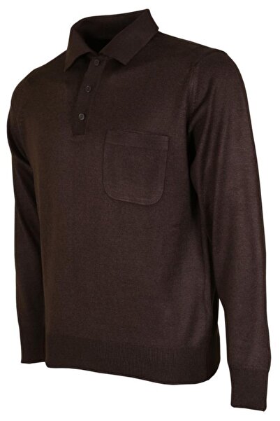 Modarar Men's Sweater Polo Collar Wool Dark Brown Classic Regular Cut Rar00684