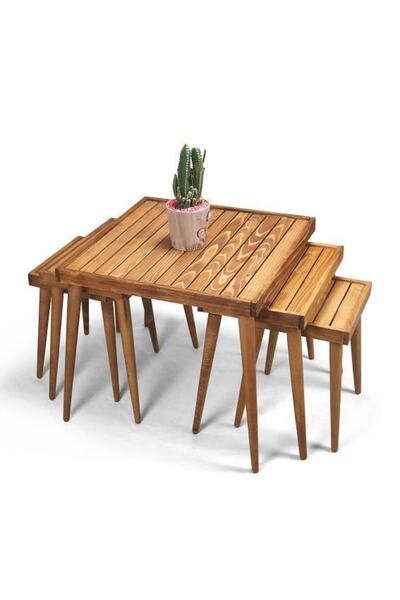 Mobenta Doğal Ağaç Masif Kütük Lata 5’li Orta Zigon Sehpa