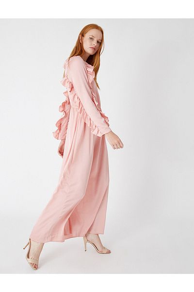 Koton Langes Kleid aus Satin mit Volants und langen Ärmeln