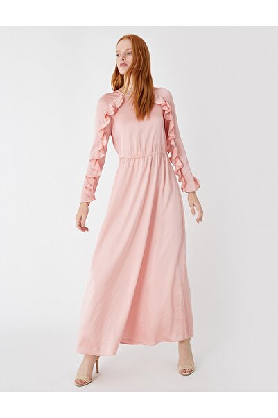 Koton Szatén hosszú ujjú Flounce hosszú ruha