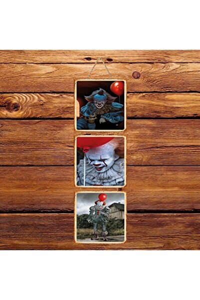 hazalshop Ξύλινη αφίσα τριών τεμαχίων Pennywise σε ρετρό στυλ