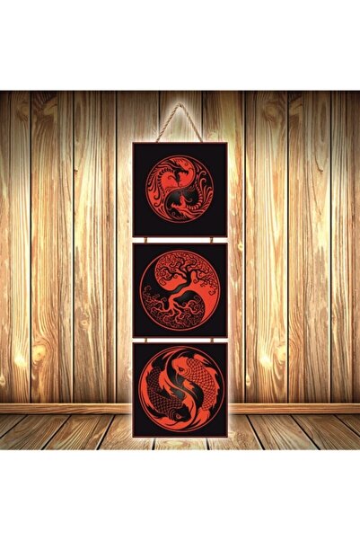 hazalshop Τριπλή ρετρό ξύλινη αφίσα με σχέδιο τατουάζ U277