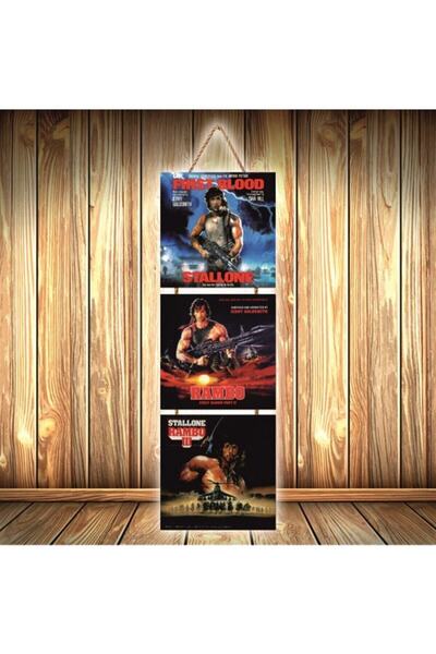 hazalshop Τριπλή ρετρό ξύλινη αφίσα με σχέδιο First Blood Ü333