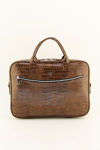 HNB Servietă unisex pentru laptop, bronz, 15 și 15,6 inchi, crocodil