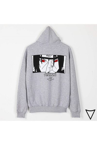 Touz Arde Moda Itachi Eye Detail Gray Zippered Unisex Sweatshirt