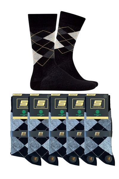 socksbox 5 Συσκευασίες Bamboo 4 Seasons ενισχυμένες χωρίς ραφή καρό μαύρες ανδρικές κάλτσες/επιχρυσωμένες6