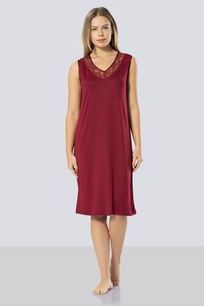 TÜREN Women's Burgundy Lace V-Neck Sleeveless Nightgown 3285