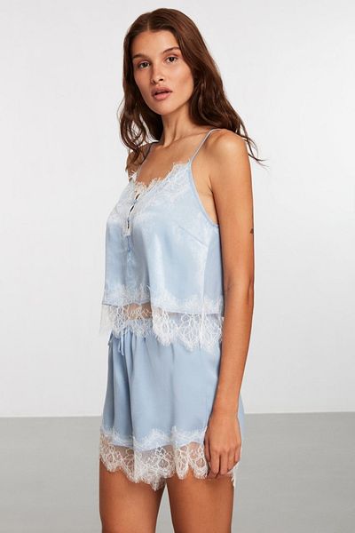 Penyemood Set pantaloni scurți din satin cu dantelă albastră-2022