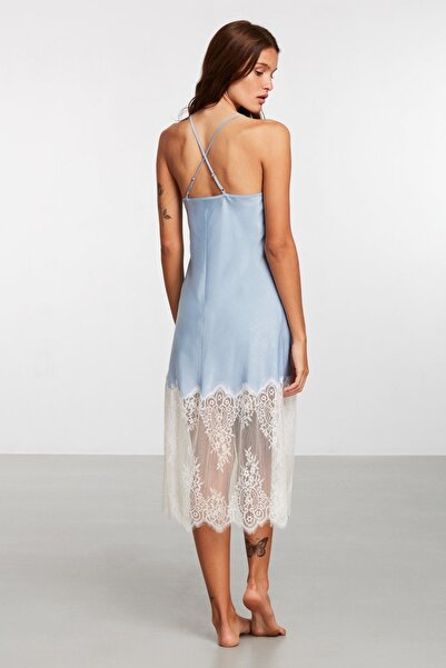 Penyemood Σετ φόρεμα από μπλε δαντέλα με λεπτομέρειες από σατέν