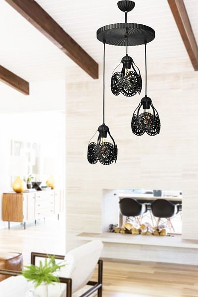 VENON Lighting Martin 3-Plus Pendant Lamp Case Black Chandelier