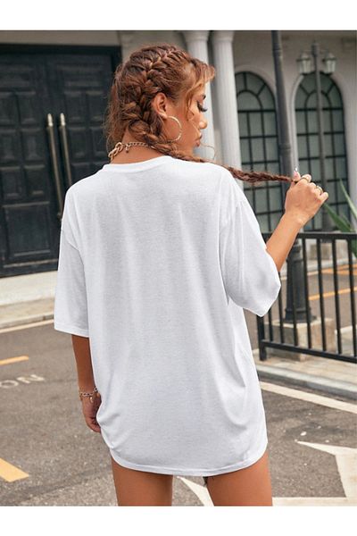 AFROGİYİM Tricou oversize cu imprimeu alb Smile pentru damă