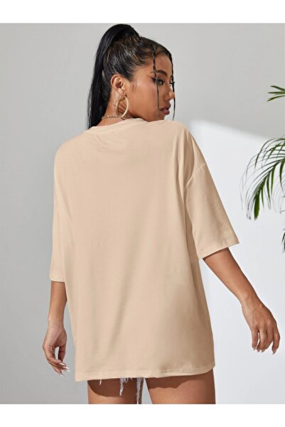 AFROGİYİM Γυναικείο μπλουζάκι σε μπεζ Love printed Oversize