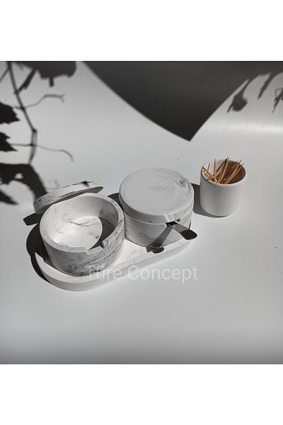 Ture Concept مجموعة وعاء توابل وموزع ملح وفلفل منقوش بالرخام