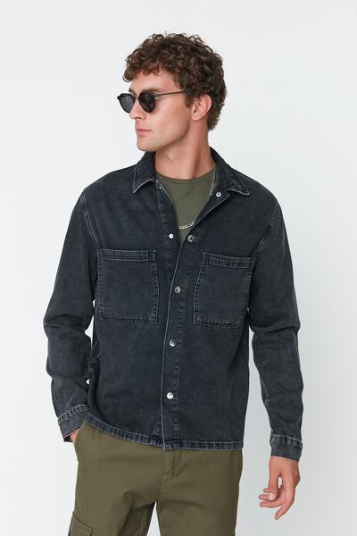 Trendyol Collection Antracit normál szabású dupla zsebes farmer ing farmer dzseki TMNAW22CE0143