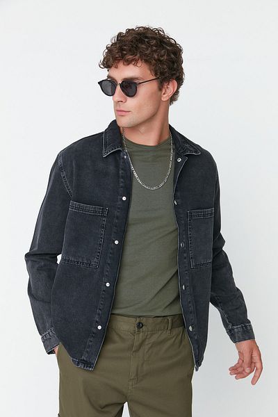 Trendyol Collection Antracit normál szabású dupla zsebes farmer ing farmer dzseki TMNAW22CE0143