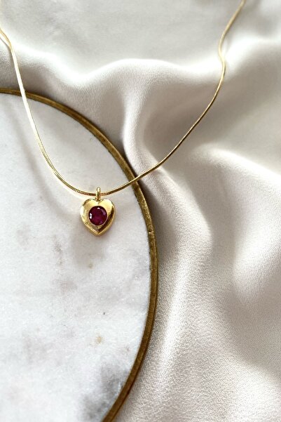 gaila design Fuşya Taşlı Kalp Kolye
