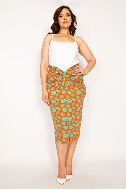 Şans Plus Size Skirt - Orange - Midi