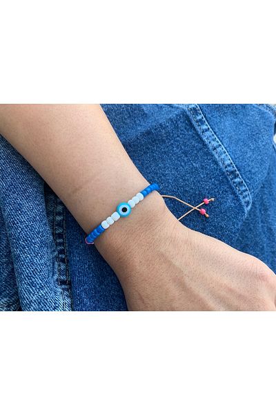 Misto Aksesuar Colorful Bracelet with Blue Evil Eye Beads