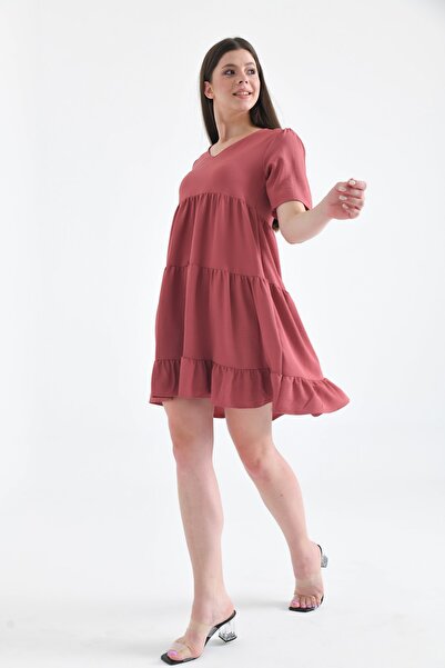 VOLT CLOTHİNG Women's V-Neck Layered Ayrobin Dress