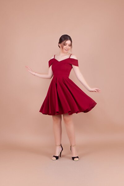 Bidoluelbise Kadın Askılı Düşük Omuz Detay Pileli Mini Boy Elbise