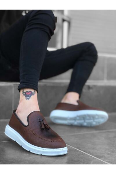 BOA BA0005 حذاء رجالي كورسيك ذو نعل عالي بدون رباط باللون البني والأبيض الكلاسيكي