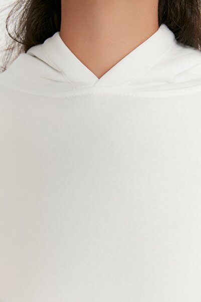 Trendyol Collection White Basic Regular/Normal Fit Thick Fleece Inside Hooded Knitted Sweatshirt