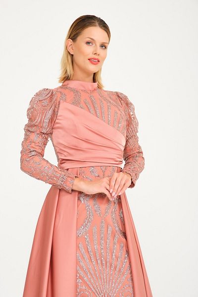 SpringStore Rochie de seara din satin Hijab Salmon