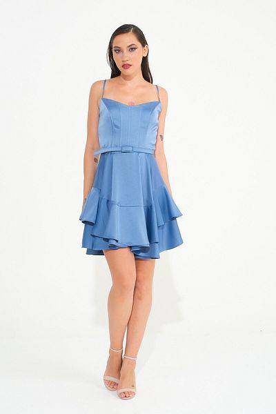 SpringStore Rochie de seara scurta albastra din satin
