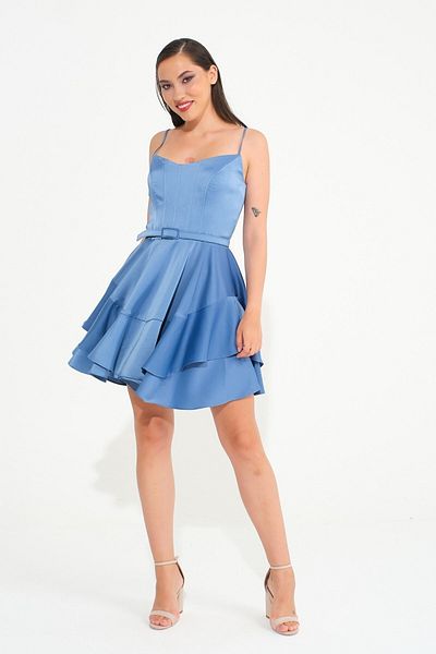 SpringStore Rochie de seara scurta albastra din satin