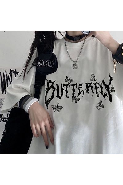 Gofeel Street Butterfly Harajuku Λευκό μπλουζάκι Unisex Oversize