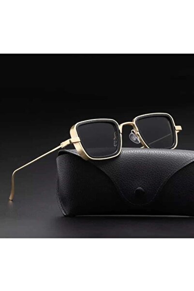 ZOEARK Unisex Gold Color Framed Black Glass Sunglasses