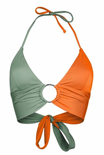 Transacoustic Haki Turuncu Halka Aksesuarlı Ekstra Yumuşak Özel Koleksiyon Tulumlu Şık Bikini Üstü