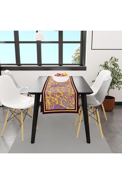 Adawall Purple Damask Pattern Runner 140x45cm (Fine Linen, International Washing and Fading Certificate)